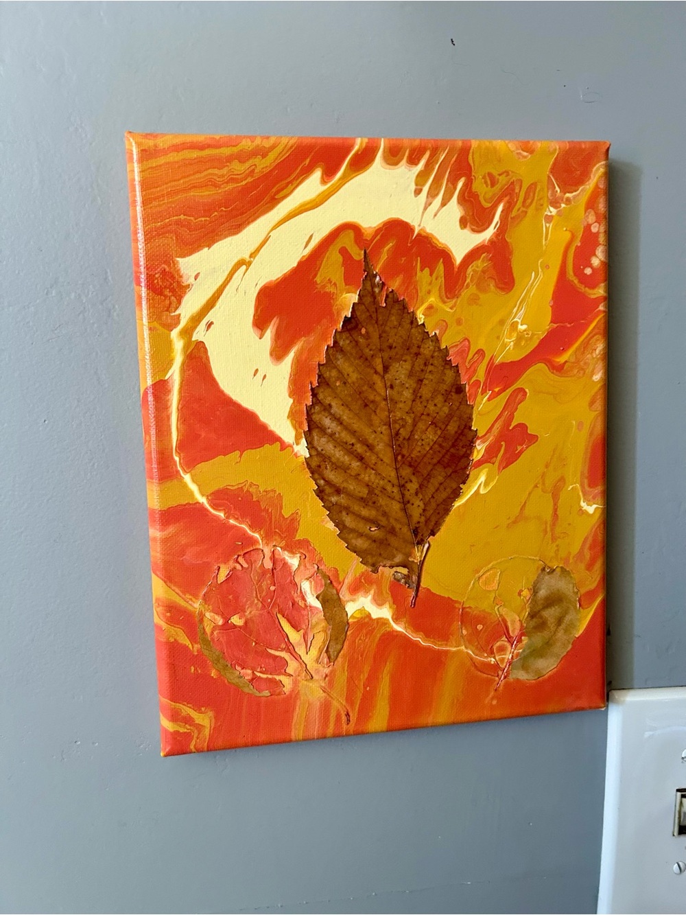 Original Autumn Leaf Mixed Media Canvas 8x10